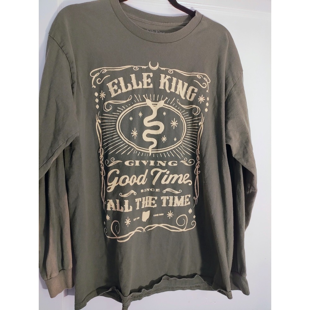 Elle King 2023 Tour Shirt L Olive Green Long Sleeve Snake Graphic Distressed
